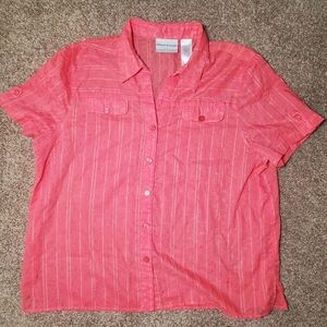 Alfred Dunner Pink Floral Printed Sheer Pattern Short Sleeve Petite 16P  Great P